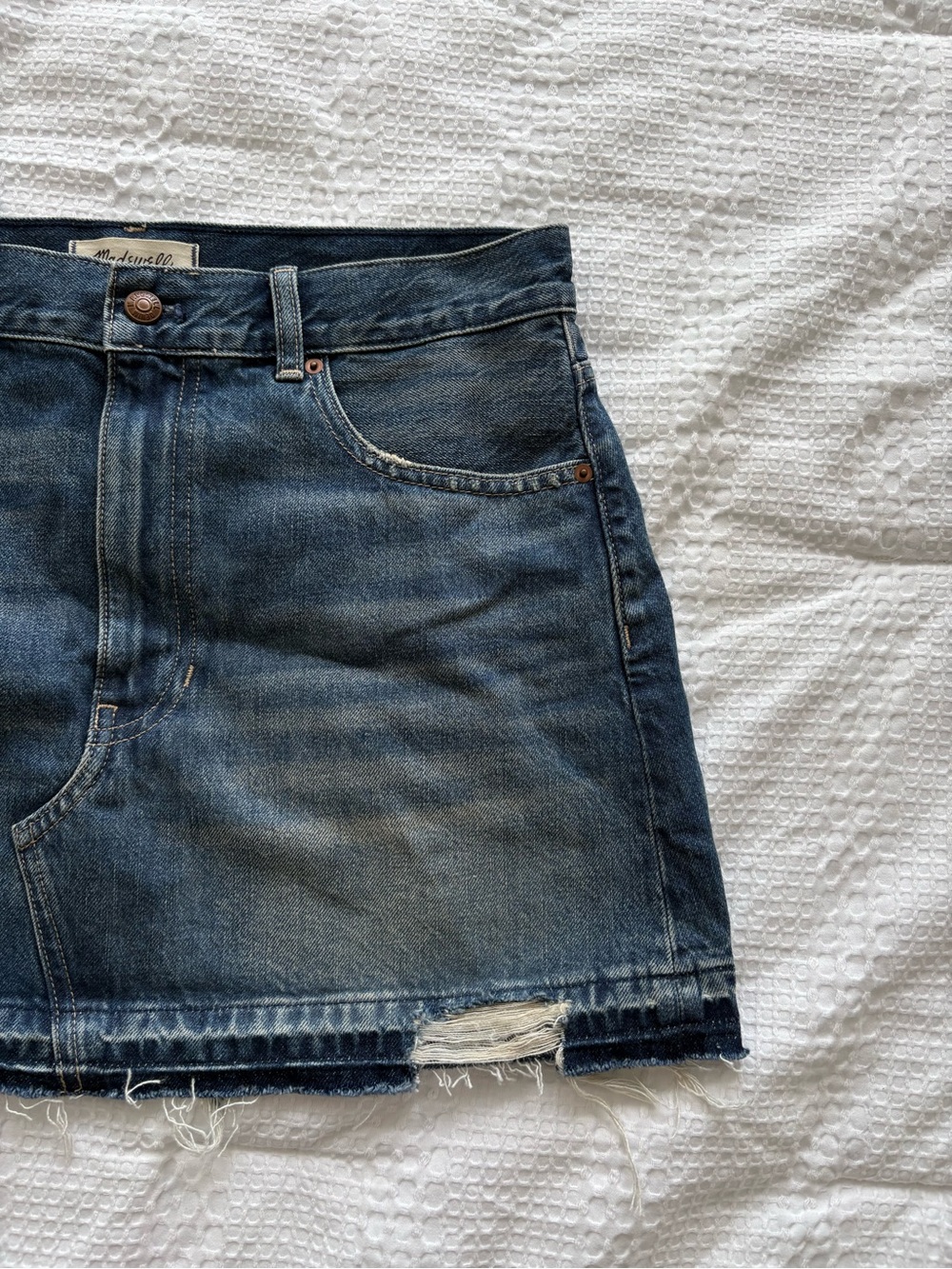 Madewell Washed Blue Distressed Denim Mini Skirt